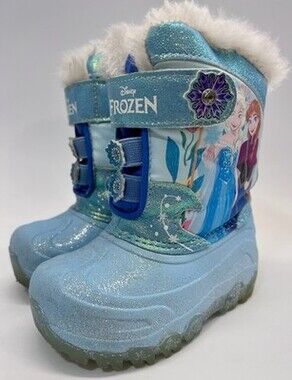 Disney Frozen Girls Winter Snow Boots Blue Faux Fur Lined Kids 7
